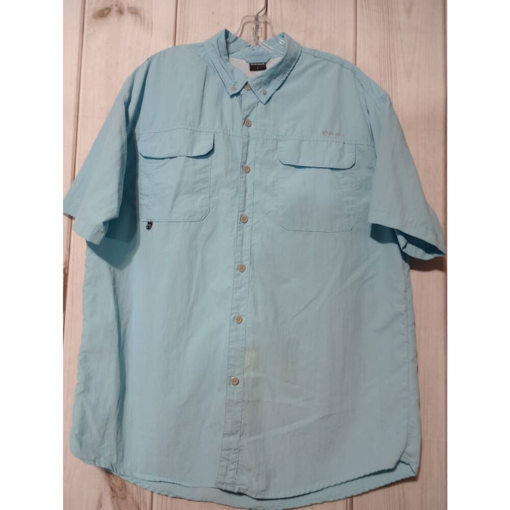 Naviskin Shirt Men's Large Blue Button Front Water‎ Resistant Short Sleeve